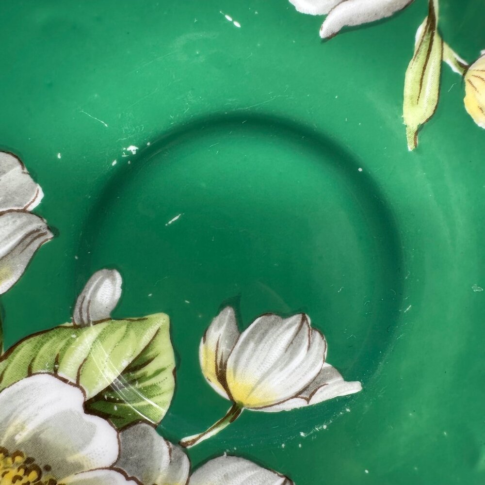 Vintage Aynsley England Saucer Plate Bone China Green Dogwood Floral Gold Trim - Picture 5 of 8